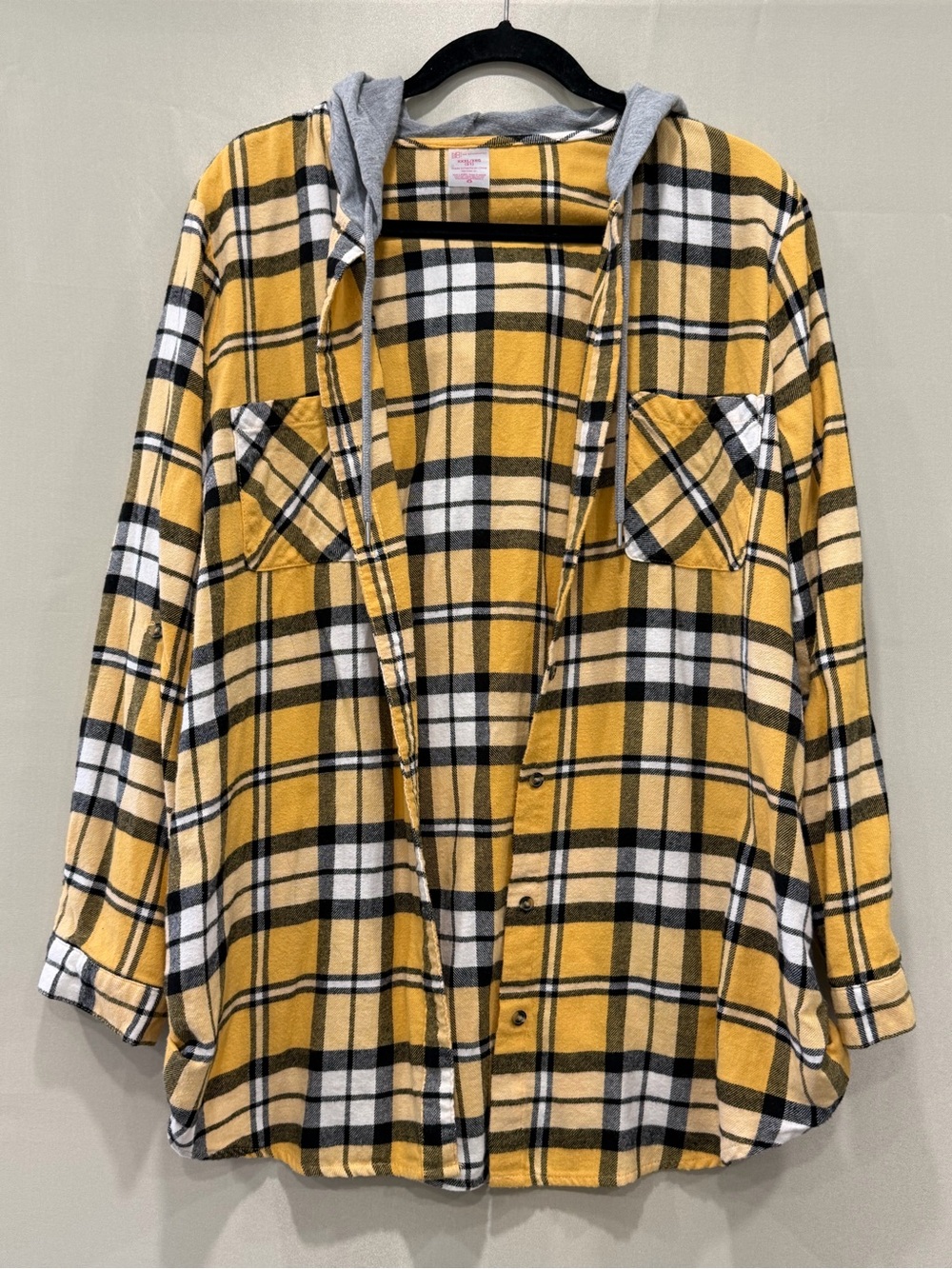Women’s Yellow Plaid Hooded Button Front Flannel Shirt Jacket Size XXXL/3XG(21)